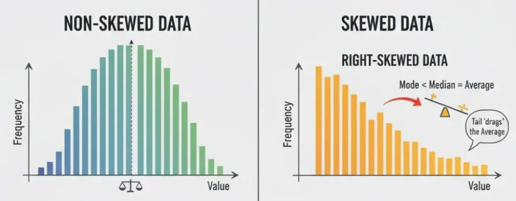 image showing the difference between normal and skewed data